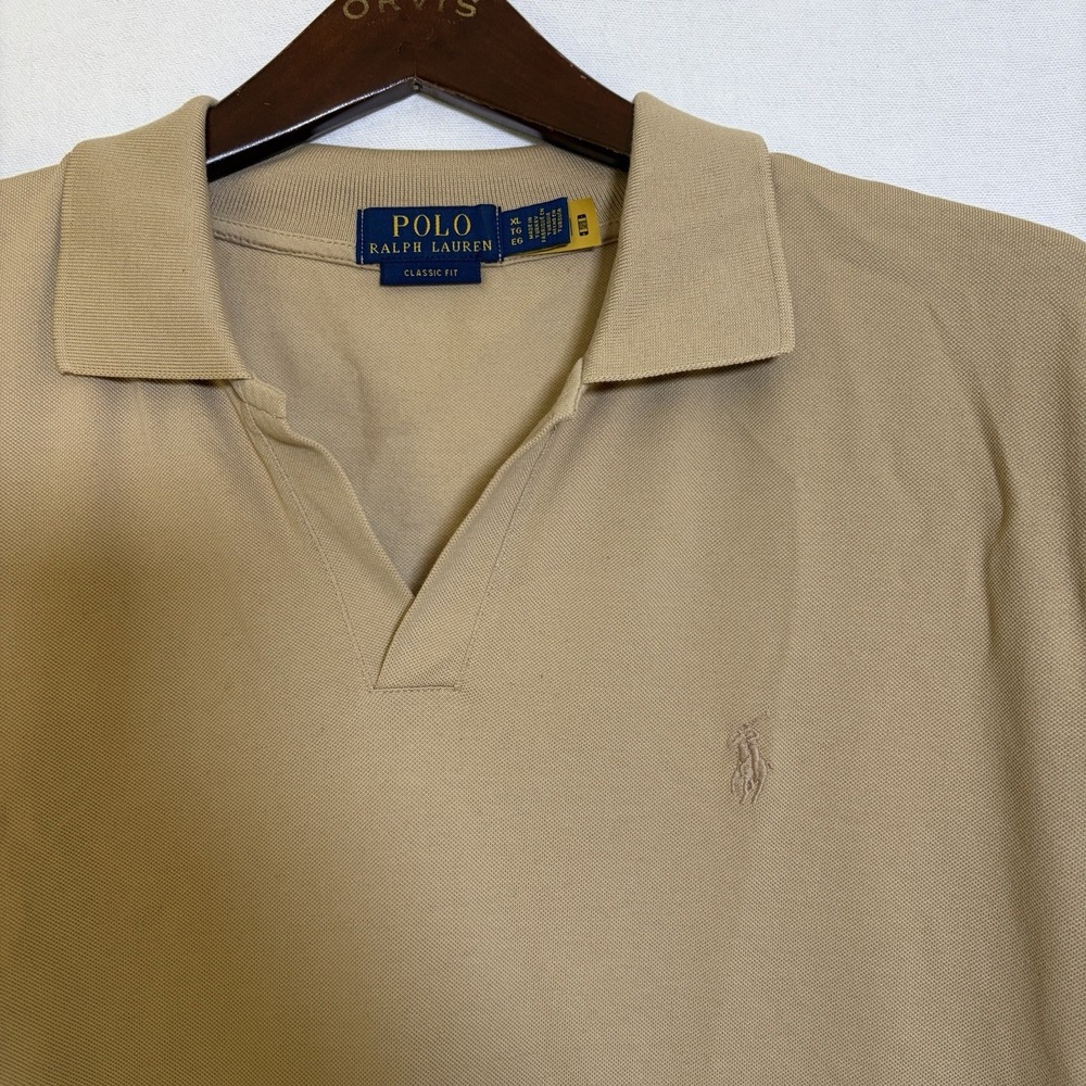 Polo Ralph Lauren Beige Cotton Short Sleeve Polo Shirt Men Size Xl V Neck Pony